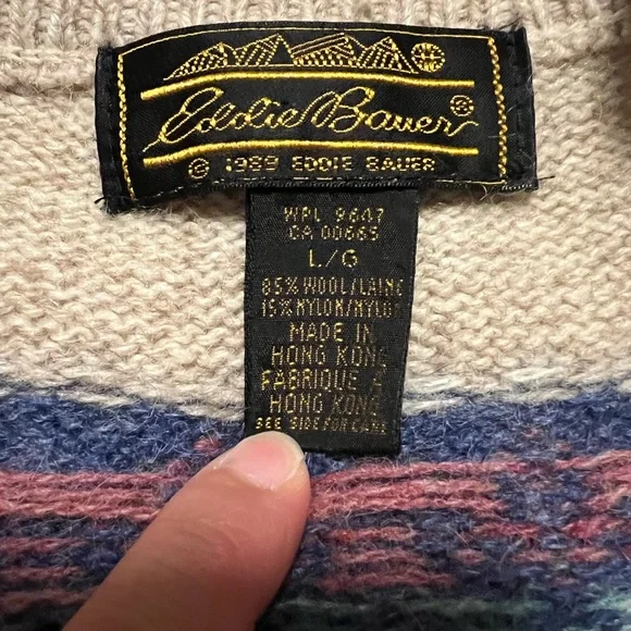 Vintage Eddie Bauer Wool Fair Isle Sweater Vest L - Picture 5 of 6